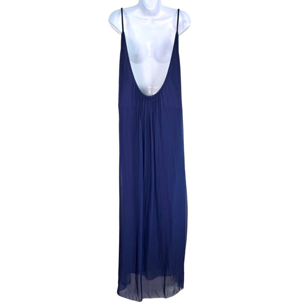 Rosemarine Italian Made Silk Blend Maxi Dress M Navy Boho Coastal Quiet Luxury - Picture 5 of 9
